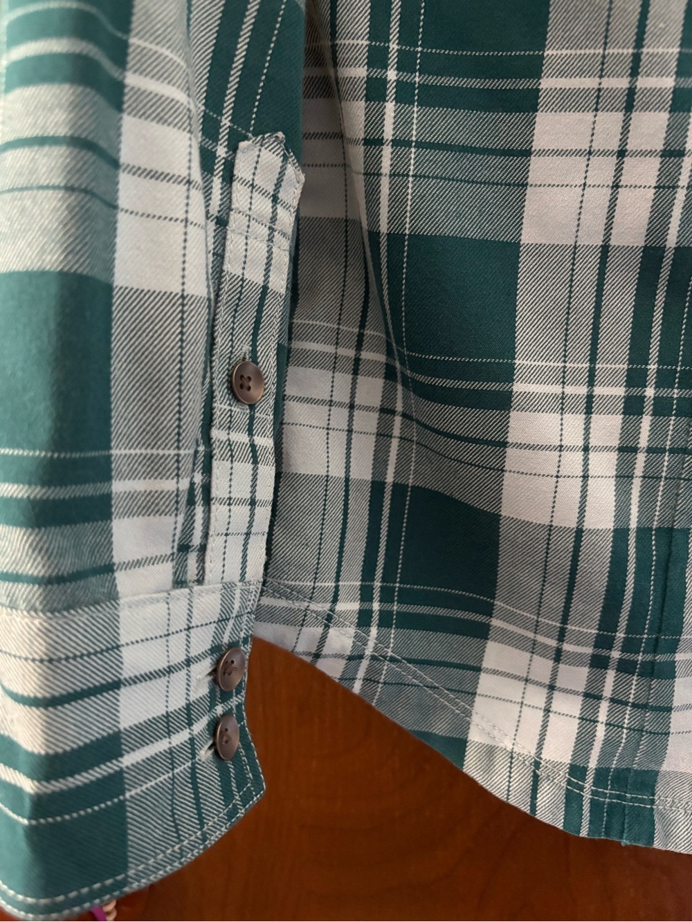 Eddie Bauer Teal and White Plaid Button-Down Shirt - Picture 6 of 7